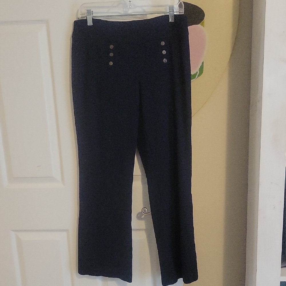 Anne Klein Sz10 Navy Blue sailor Button-Accent wide waist with stretch Pant